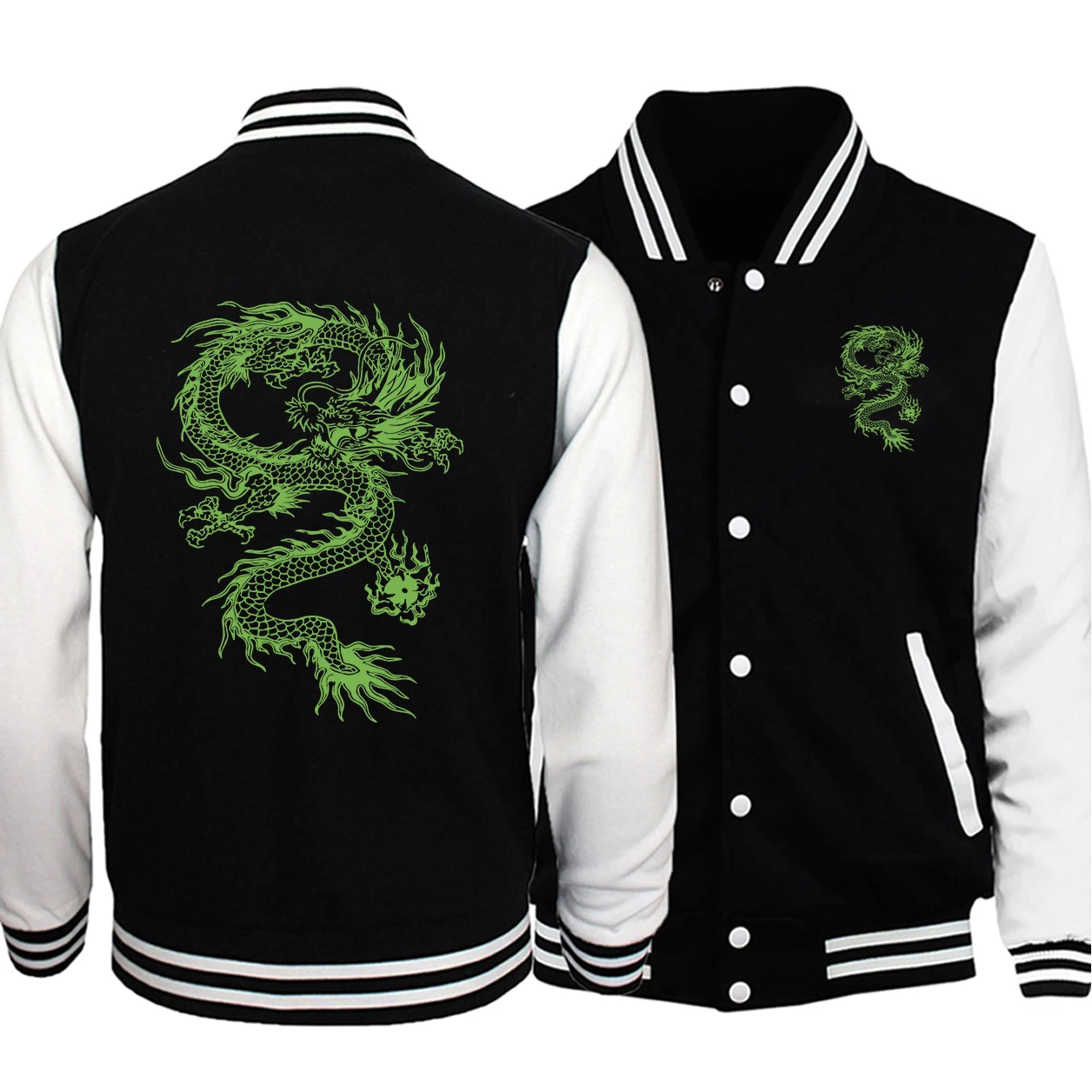 Chaquetas para hombre con estampado de dragón rojo personalizado, ropa transpirable de gran tamaño, ropa de calle informal de moda para otoño, uniforme de béisbol