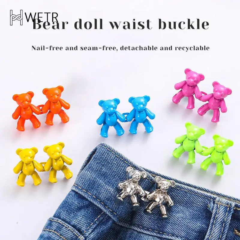 

1Pair Bear Shaped Adjustable Jean Tighten Button Waist Buckle Snap Pants Buckle Extender Replacement Jeans Button Attacher Pins