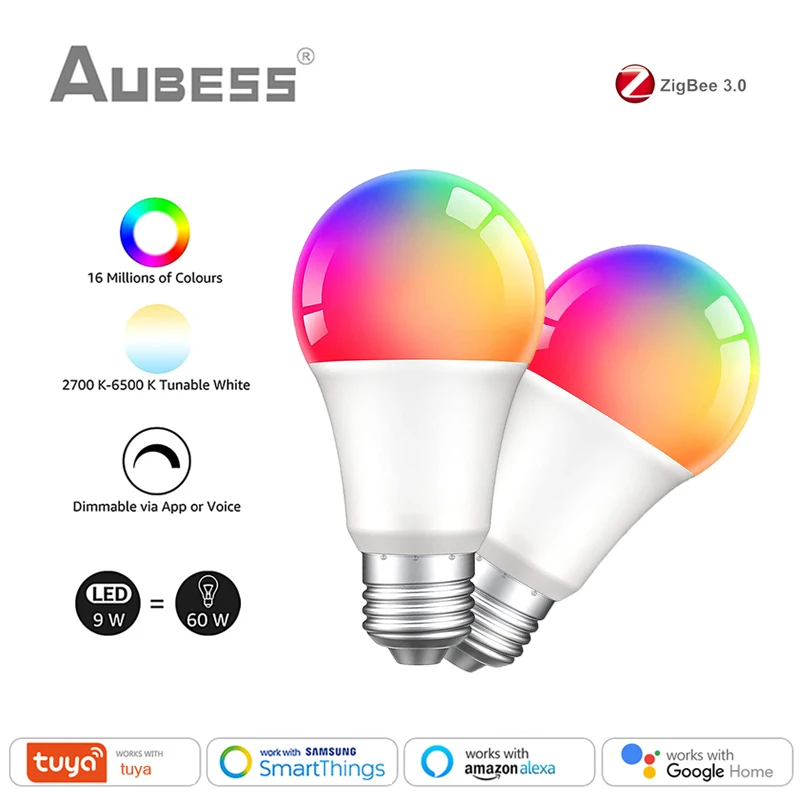 

Zigbee 3.0 Smart Light Bulb 9W GB+WW+CW E27 Smart Home Led Lamp Works With Tuya Smart Life App Voice Control Alexa Google Home
