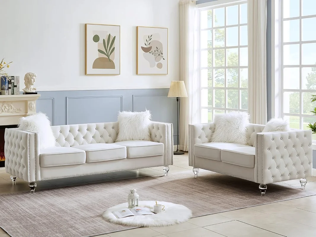 “Modern Tufted Velvet Couch for Living Room”