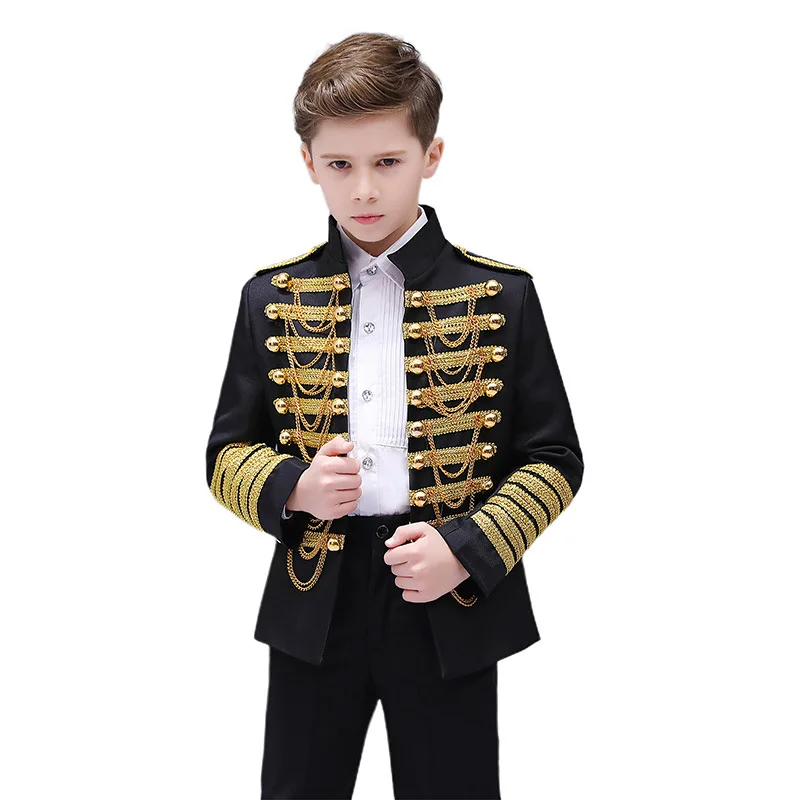 Boys European Tassel Military Dress Suit Set Children Stage Court Dress Christmas Performance Prince Costume Kids Blazer Pants boys suits