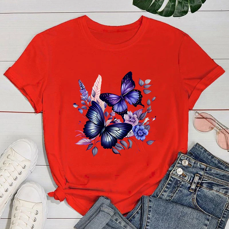 (Premium-T-Shirt) heiße Verkäufe Blumen Schmetterling T-Shirts Frauen Sommer coole kurze Ärmel Persönlichkeit Harajuku T-Shirt – Detail 10
