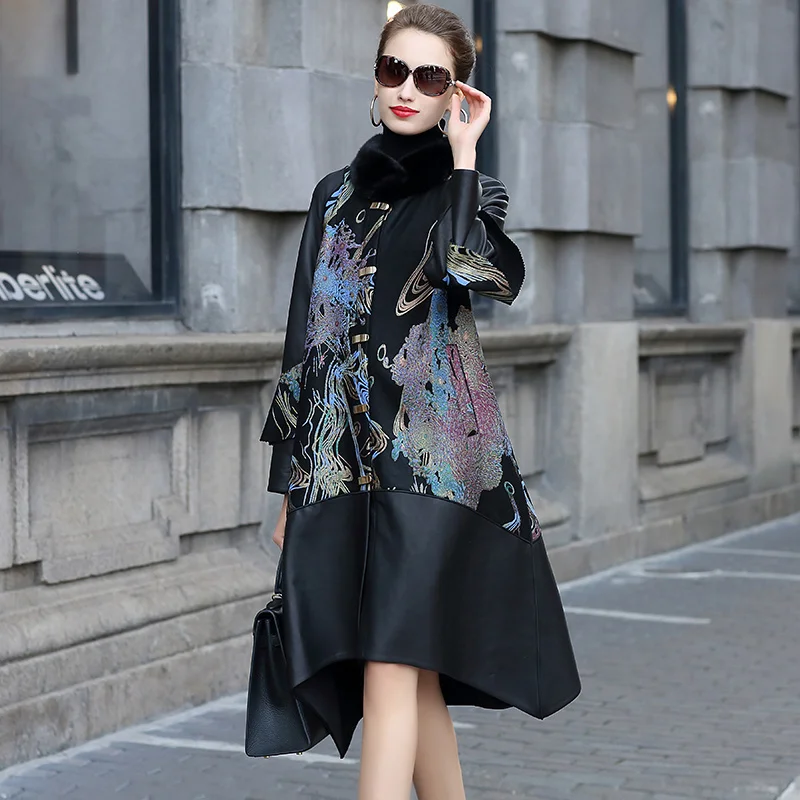 

Новинка 2023, Женское зимнее пальто из натуральной кожи, куртки из овечьей кожи в китайском стиле, Женское пальто с норковым меховым воротником