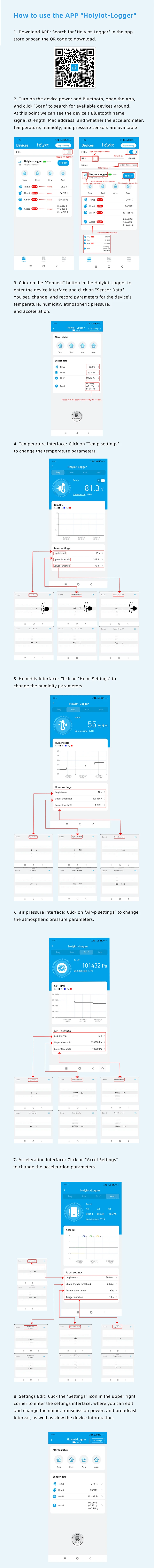 Holyiot Datenlogger mit Beschleunigungsmesser/Temperatur/Feuchtigkeit/Barometer-Sensor, wiederverwendbarer Datenlogger-Recorder mit 32.000 Kapazität – Detail 6