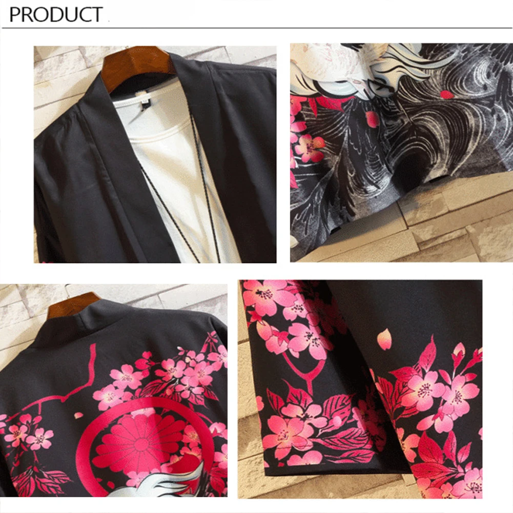 Men Women Cardigan Janpanes Kimono Style Red-crowned Crane Printing Sunshade Retro Style Robes