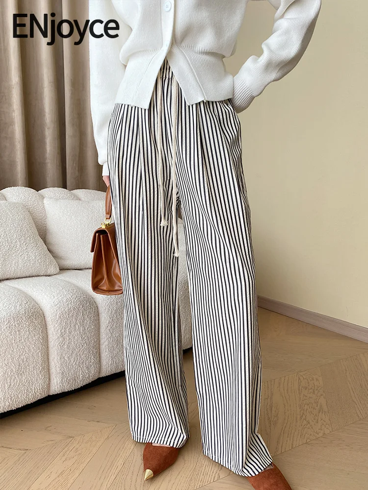 

Брюки женские винтажные полосатые с широкими штанинами, уличная одежда y2k, повседневные Прямые Штаны с завышенной талией в Корейском стиле, весна-осень