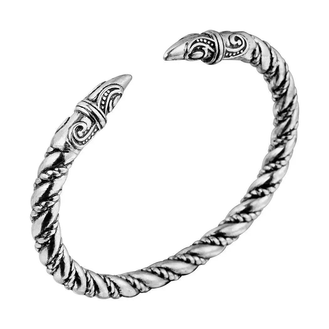 Chuangcheng Vintage Viking Odin'S Raven Heads Ragnar Norse Torc Jewelry Pagan Cuff Bracciale Bangle