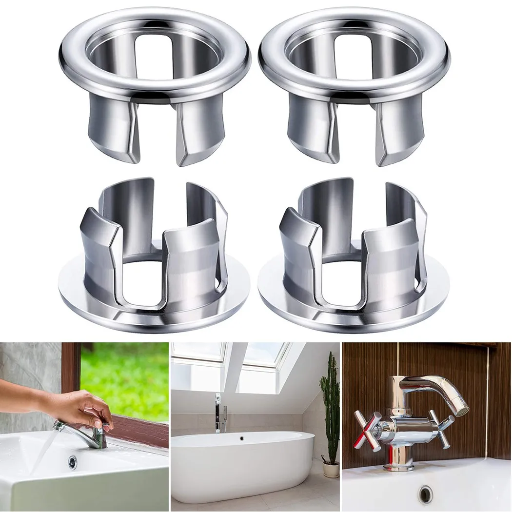 Description Picture 2 of item4PCS ABS Plastic Bathroom Kitchen Basin Sink Overflow Cover Ring Insert Replacement Chrome Hole Round Drain Cap Basin Accessory