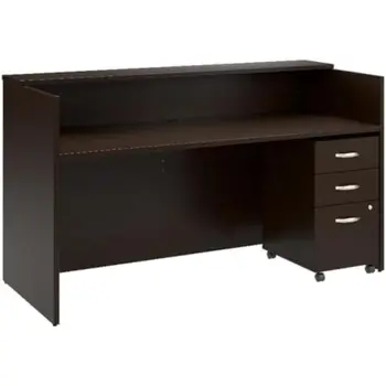 Furniture Arrive 72W 30D Reception Desk with Shelf and Mobile File Cabinet in Mocha Cherry 1