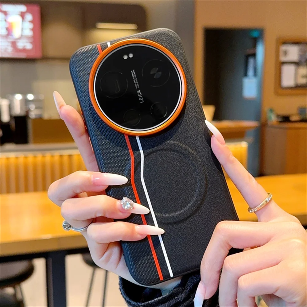 Luxury Carbon Fiber Splicing Leather Magnetic Phone Case