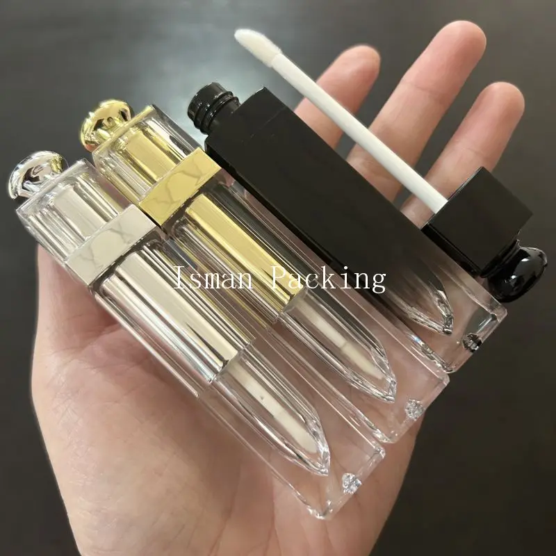 

50Pcs Square sliver gold gradient black top lipgloss makeup cosmetic packaging luxury empty lip gloss containers tube 5ml