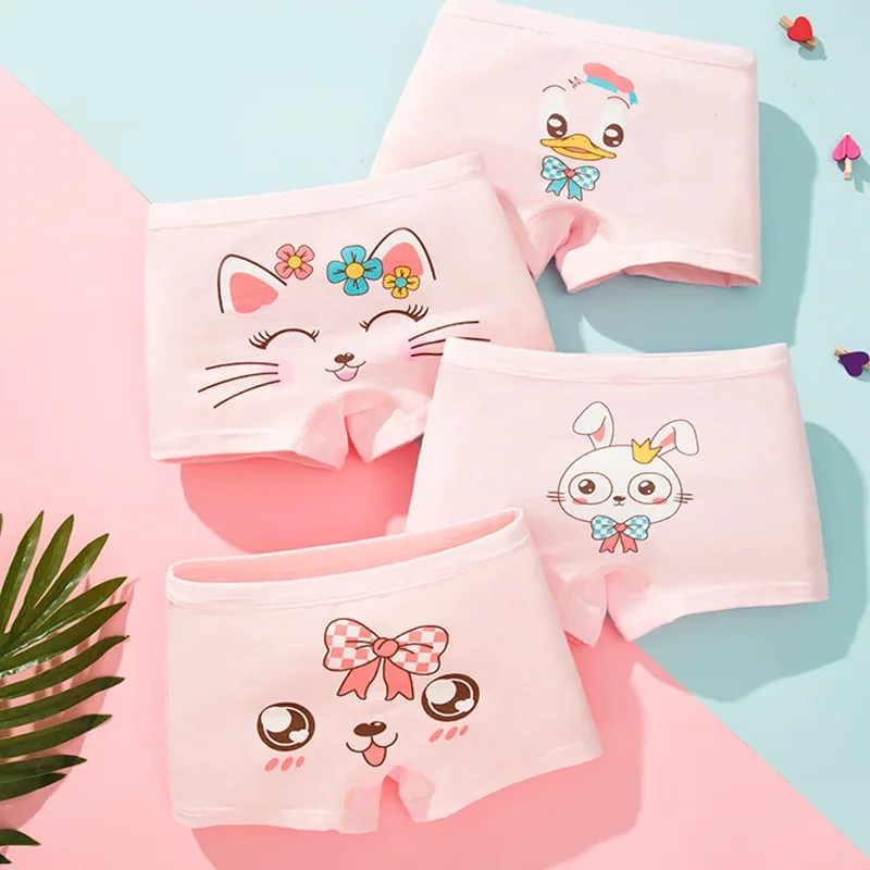 

Girls 4 Pcs/lot Underwear Teenagers Panties Cartoon Printed for Kids Cotton Briefs