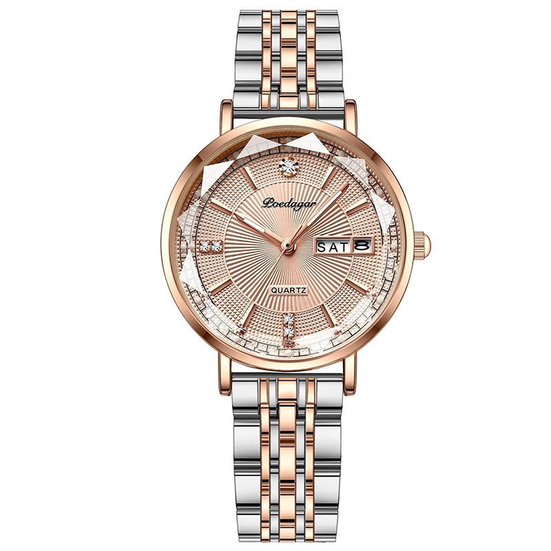 POEDAGAR New Arrival Women Brand Watch Fashion Diamond Dial Luxury Luminous Stainless Steel Ladies Quartz Watches Rose Gold 2023 6