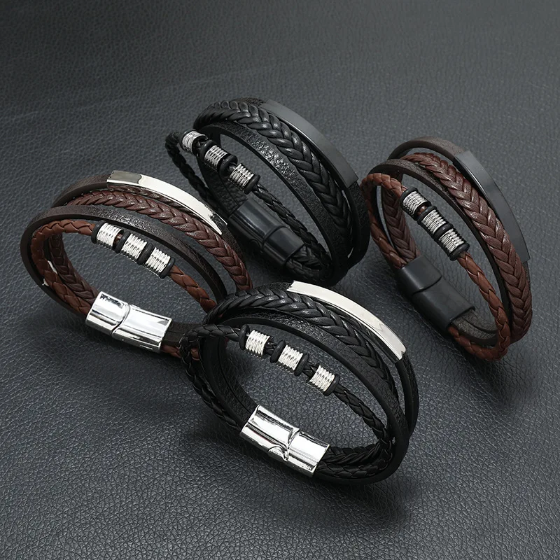 Men Leather Multilayer Bracelet Punk Rock Jewelry