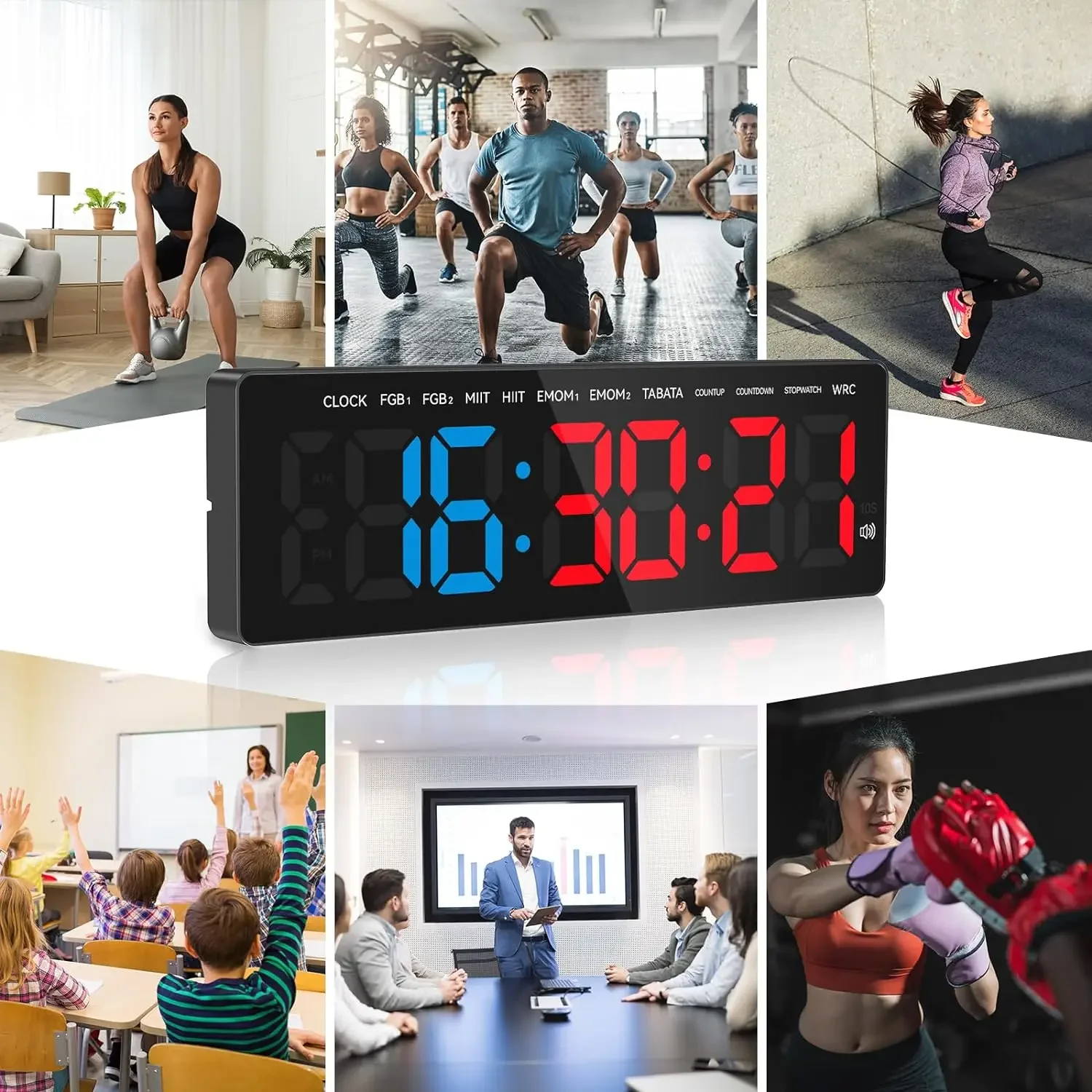 Gym Timer 3.5" Large LED Display Wall Clock Interval Workout Count Down & Up Stopwatch Digital for Fitness Home