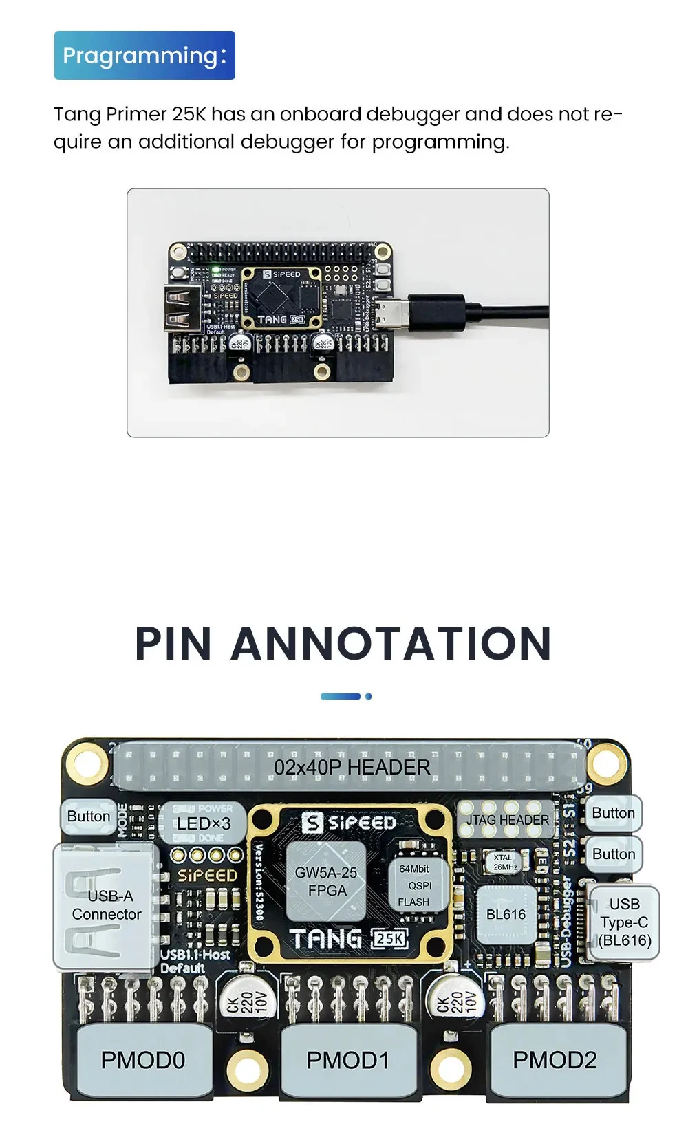 Sipeed Tang Primer 25K FPGA Development Board GOWIN GW5A RISC-V PMOD SDRAM 23K L