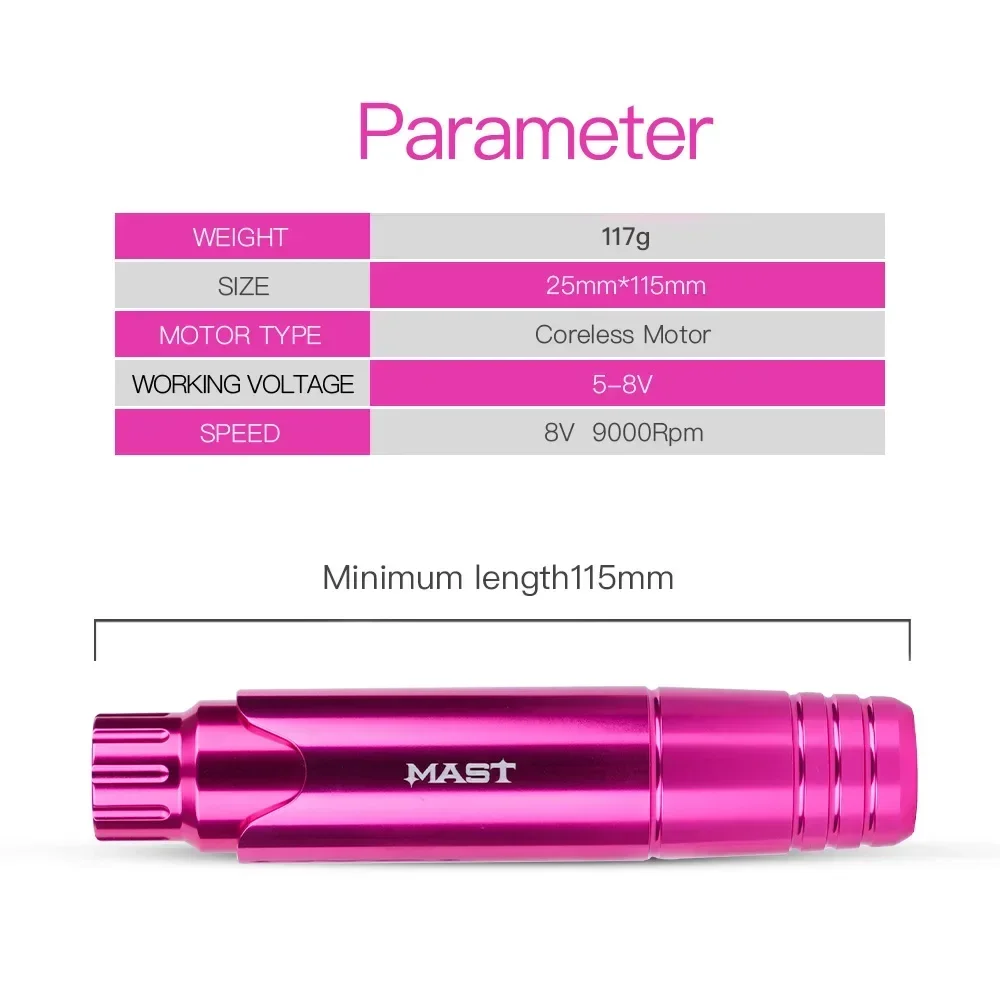 Mast P10 SMP RCA Rotary Machine Pen Permanent Wireless Kit LCD Screen Battery Power Supply Pro Cartridge Needles Supplies Set