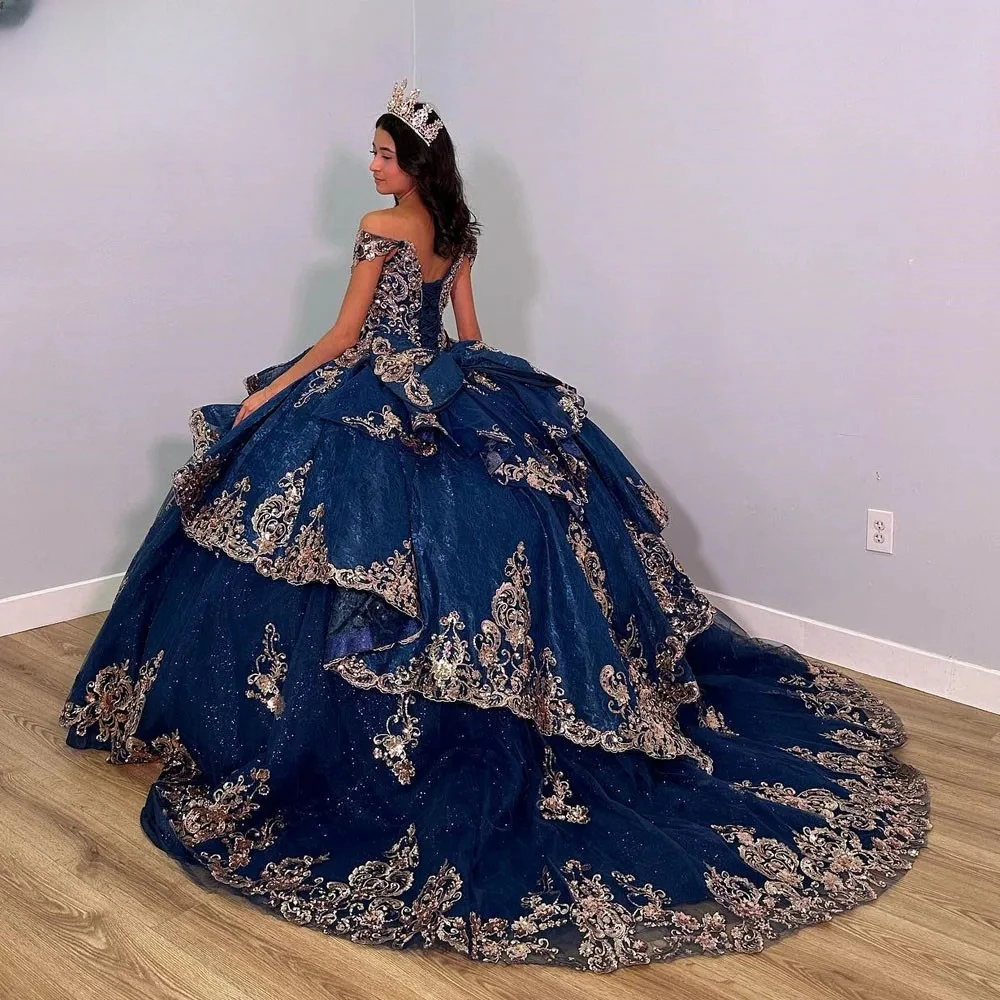 Robe de mariée brillante avec appliques, robe de Rhbleue Cendrillon, robes de patients, Sweet 16, 2024