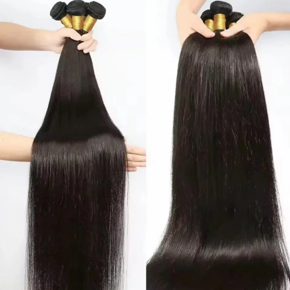 Ciocche di Capelli Umani Malese Lisci, Estensioni di Capelli Remy Setosi 1/3/4 Ciocche, 12-40 Pollici, Doppia Trama, per Donne di Colore - immagine 2