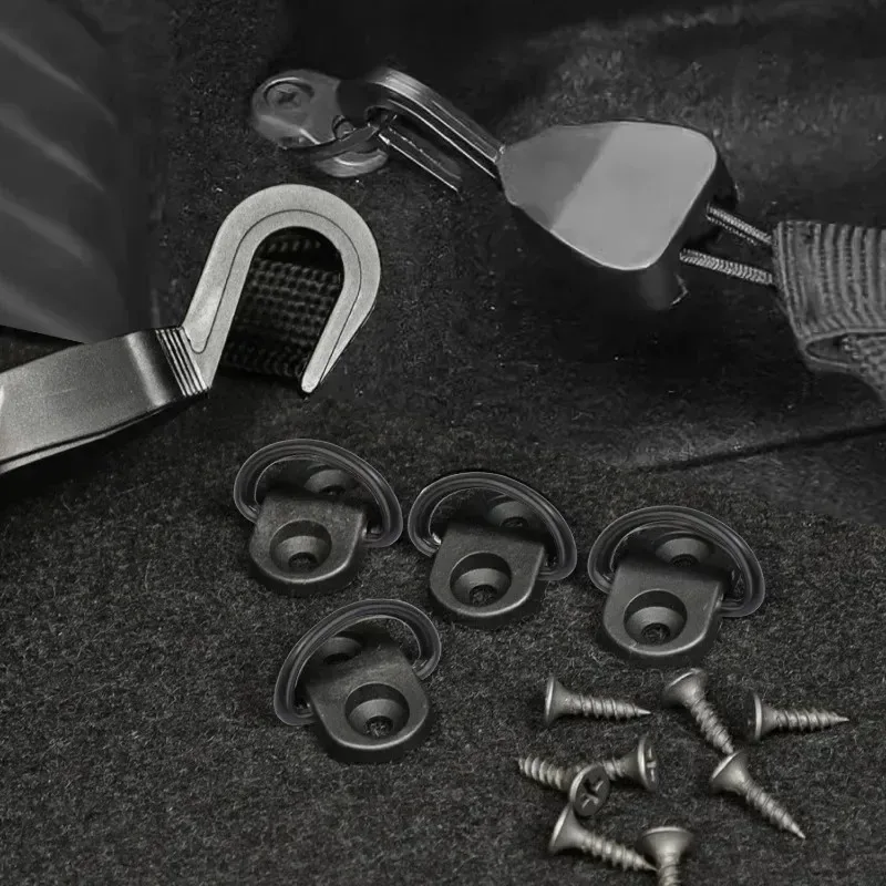 Car Cargo Net Floor Hook Accessories Rear Trunk Boot Cargo Floor Net Tie Down Hook Ring Loop Hanging Flat Screen Net Fix 4Set