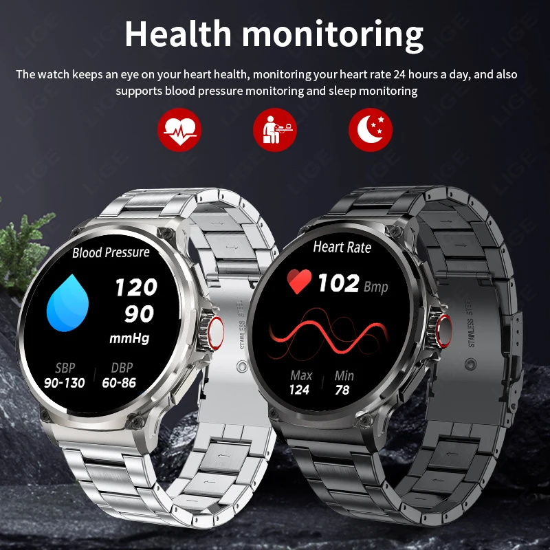 LIGE 710MAH Large Battery Smart Watch Men Outdoor Sports Fitness Bluetooth Call Bracelet Heart Rate Tracker 2025 Smartwatch Gift
