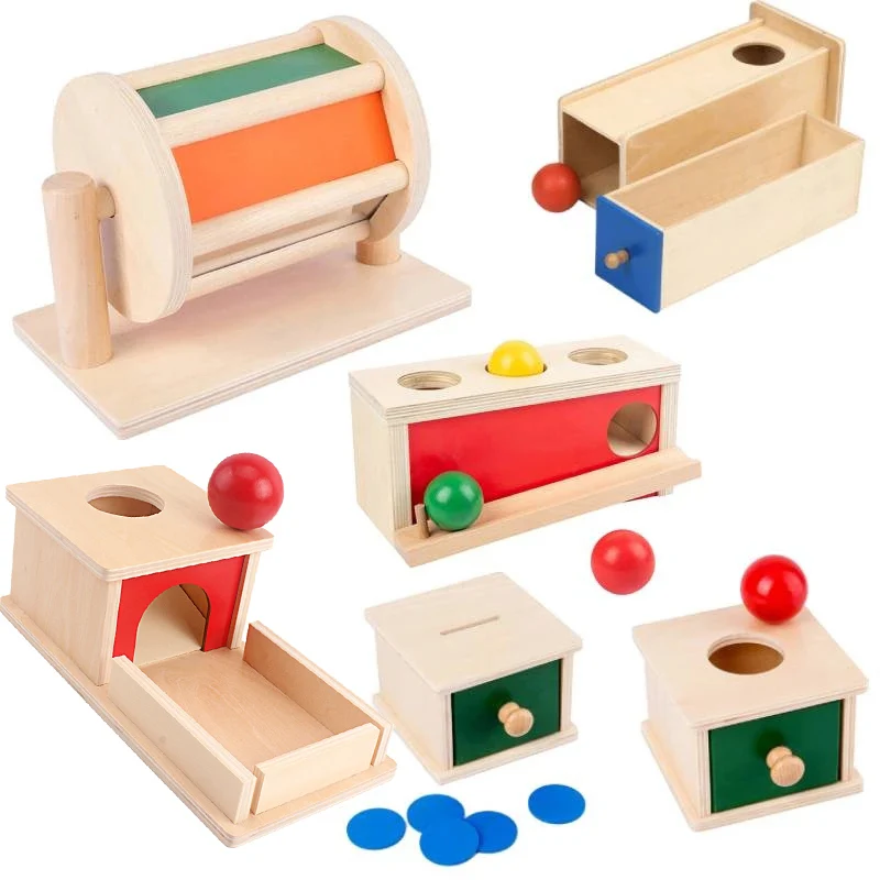 Montessori Spinning Drum with Mirror Sounds Drum Infant Toddler Imbucare Box Educational Toys for Children Baby Toys 0-12 Months