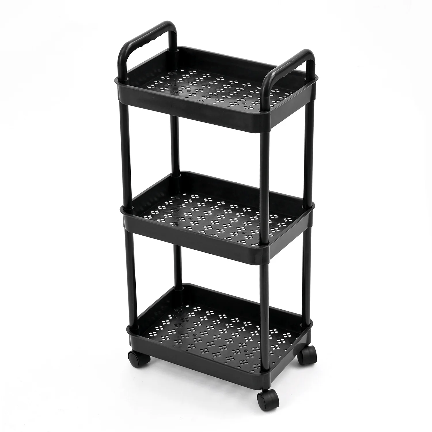 3 Tier Slim Rolling Storage Cart Plastic Movable Trolley with Wheels Space Saving Organizer Rack for Kitchen Bathroom