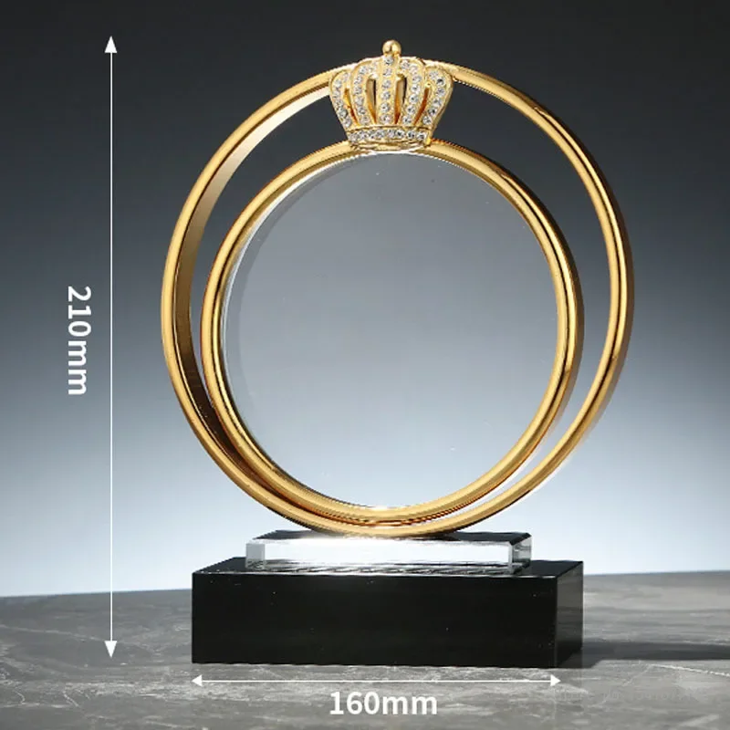 Customized Metal Crown Black Base, Crystal Trophy, Creative Event Award, Excellent Souvenir Commemorative, Home Decorations, 1Pc