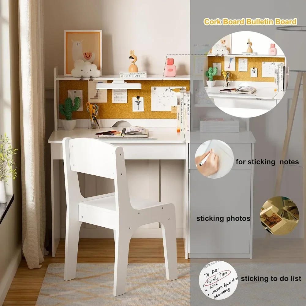 Kids Desk and Chair Set,Kids Study Desk with 3-Color Lights,Tiltable Desktop,Multi Functional Study Table for Kids 5-12 5