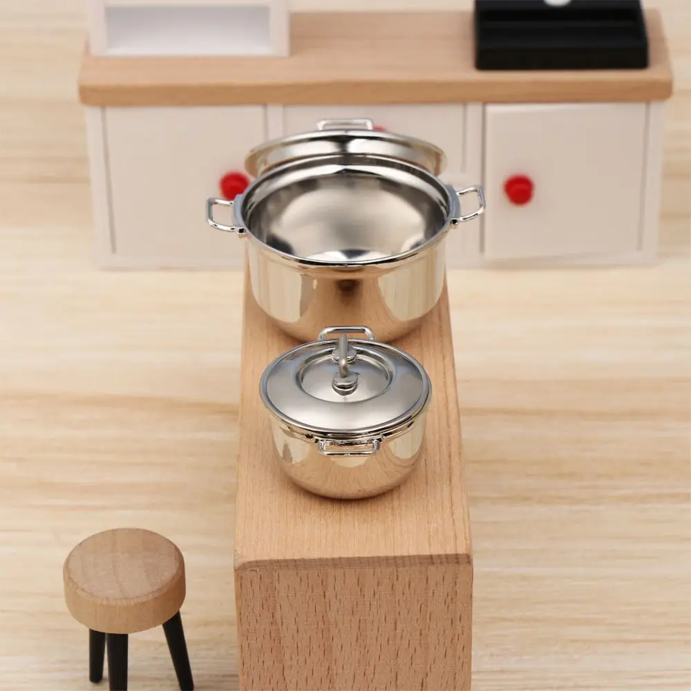 Playing House  Kitchenware Kitchen Cooking  Dollhouse Accessories Mini Cookware With Cover Miniature Soup Pot