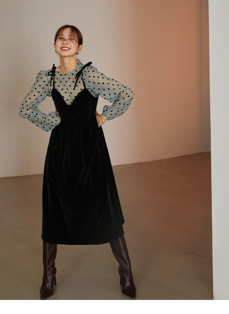 2022 فستان شيال بلوزه منقطه تصاميم كوريه جديد فساتين العيد لعام