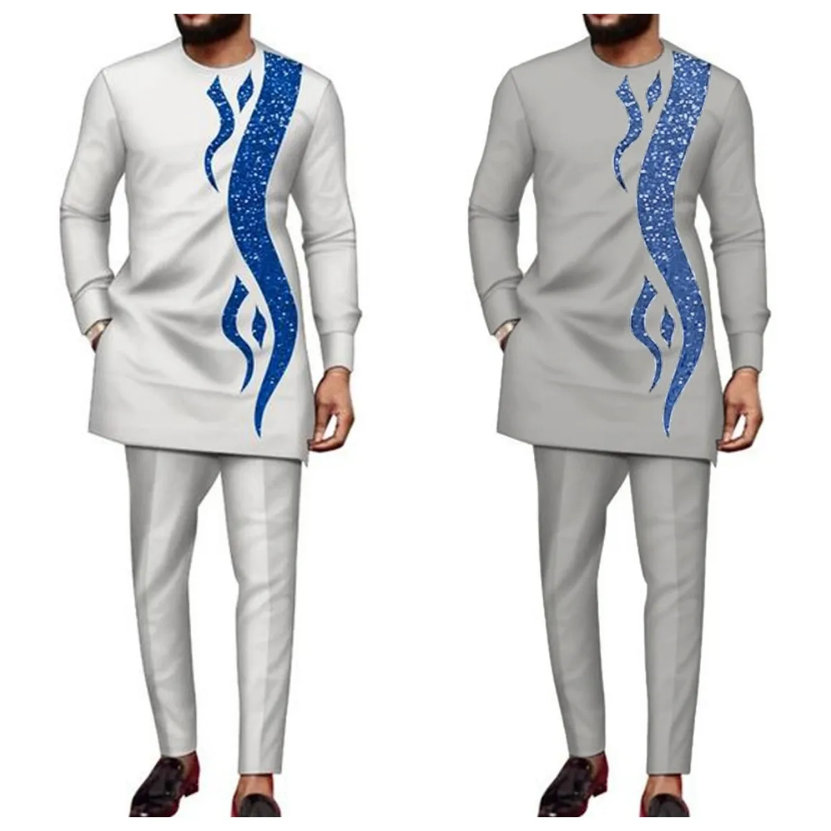 Kaftan Men's Suit Printed Top Trousers African Ethnic Casual Traditional Cloth 2PCS Suits Outfits Wedding Wear Fashion Male Sets