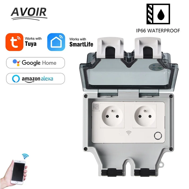 Avoir Tuya Soquete de Energia Ip66 ao ar Livre wi fi Inteligente à Prova Dsmart Água Caixa de Soquete Inteligente fr Tomada de Parede com Temporizador Aparelho Eletrodoméstico 220v Tomada Eletrica Automação Residencial