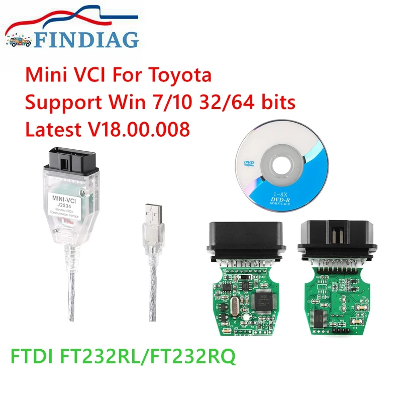 Мини vci для Toyota TIS Techstream V18.00.008 minivci FTDI для автомобильного сканера J2534 OBD OBD2 Диагностический кабель для автомобиля