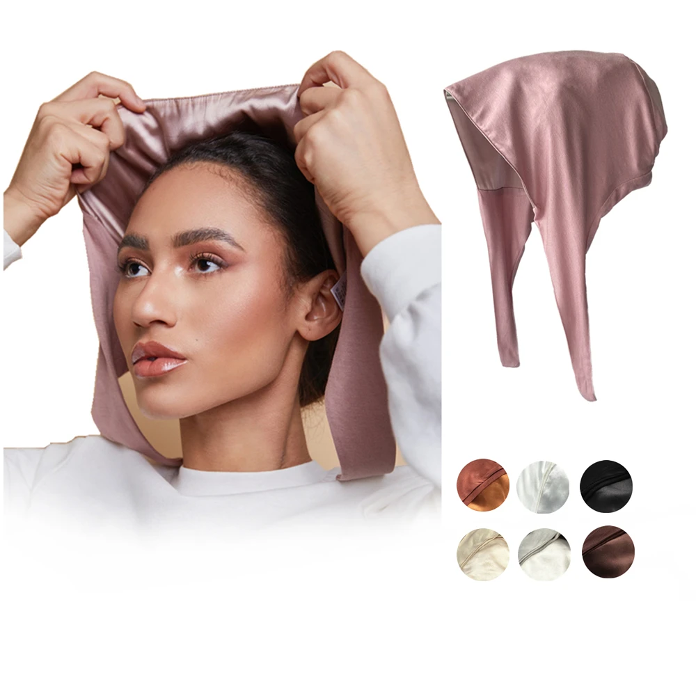 

Adjustable Satin Muslim Under Scarf Satin Lined Modal Inner Undercaps Protect Hair Double Layers Inner Hijab Cap For Women