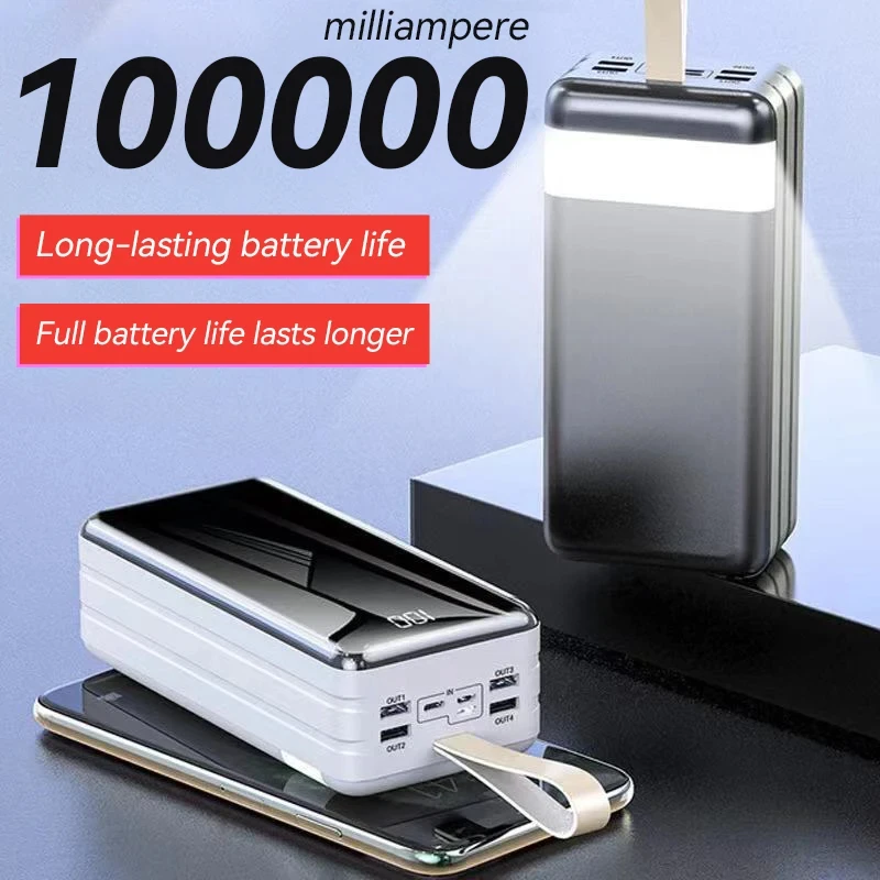 100000mAh Power Bank Large Capacity Fast Charging Mobile Power Supply Mobile Phone Accessories Backup Power Supply Free Shipping