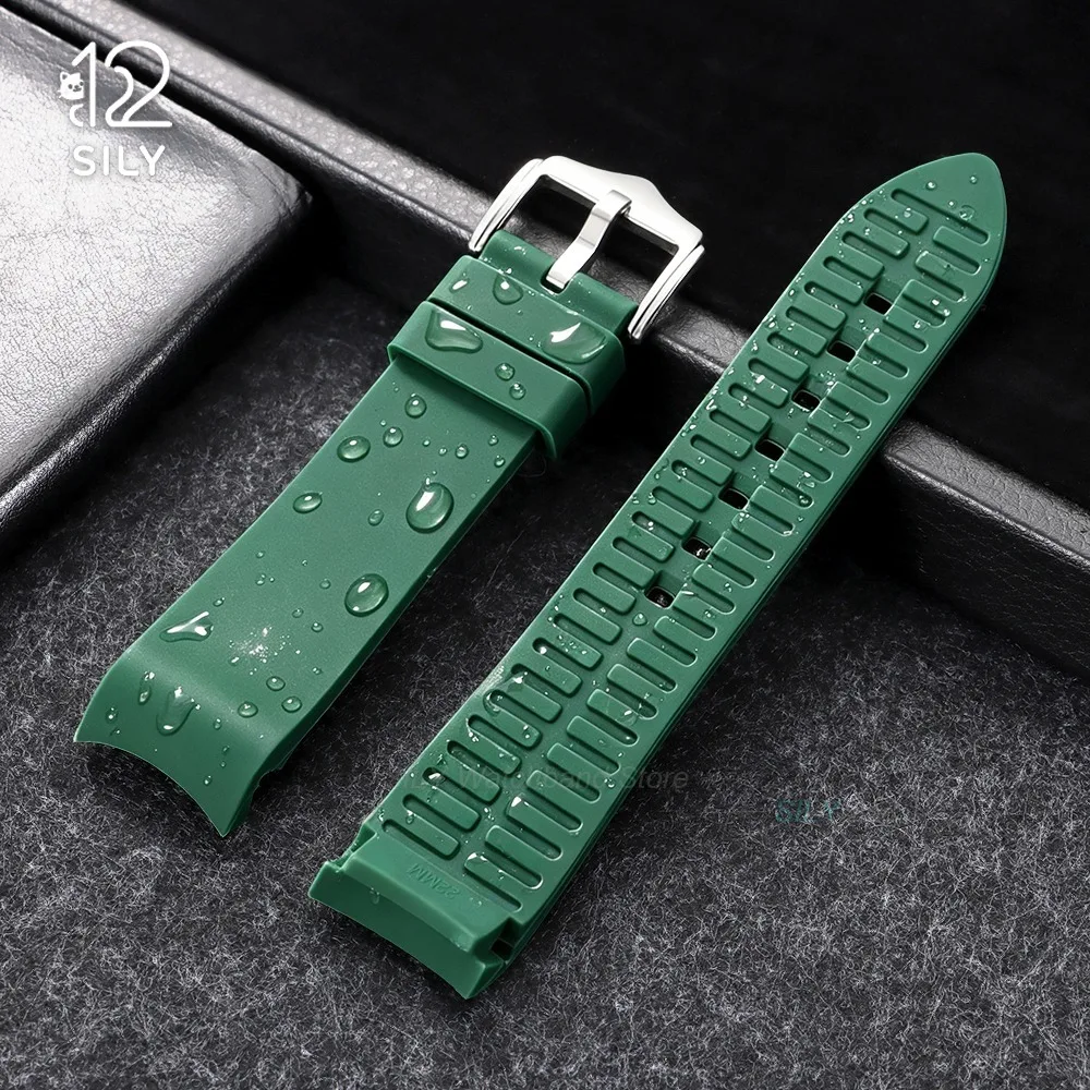 Curved End Silicone Sport Watch Band - Soft, Waterproof Replacement Wrist Strap