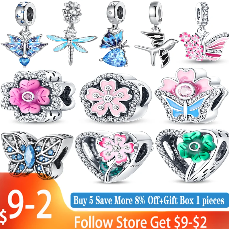 Fashion 925 Silver Colorful Butterfly Dragonfly Hummingbird Spring Series Charms Beads Fit Pandora 925 Original Bracelet Jewelry