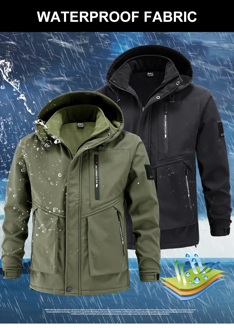 Description Picture 4 of itemCHRLCK Men's Winter Waterproof Hiking Jackets Pants Tactical Windproof SoftShell 2 Sets Fishing Camping Climbing Coats Fleece