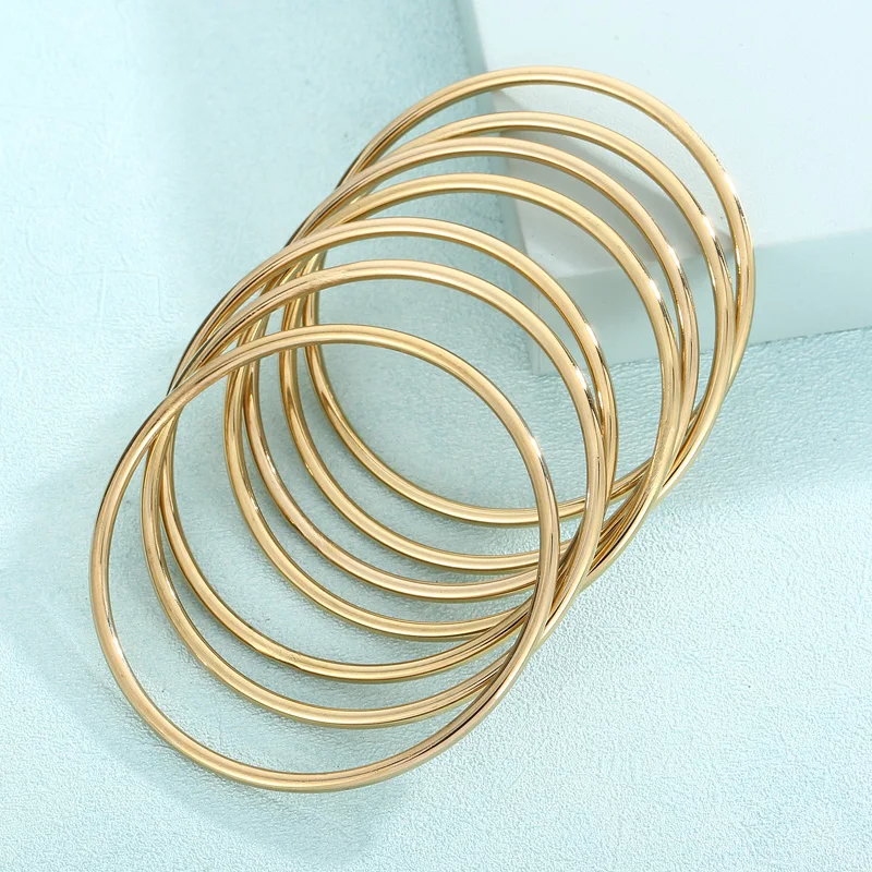 New Stainless Steel Bangles For Women Indian Multiple Layer Round Women Bracelet Gold Color Wedding Engagement Jewelry Gifts 3