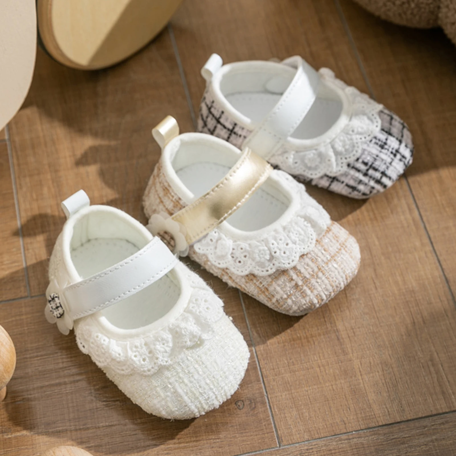 Princess Baby Girls Shoes Ruffle Plaid Flats Moccasins Soft Soles Mary Jane Shoes Cute Casual Walking for Newborn Toddler