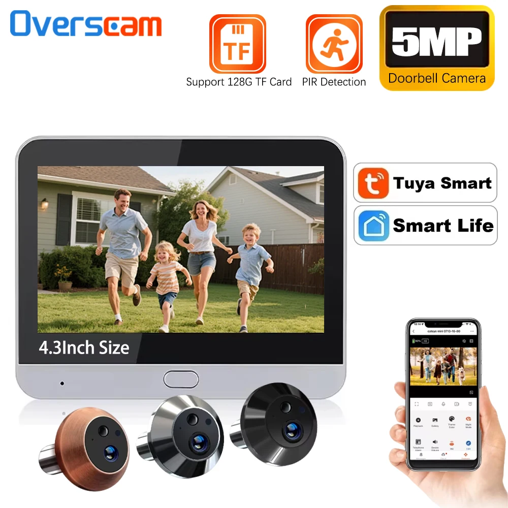 Tuya SmartLife Home 4.3 Inch Baby Monitor 5MP WiFi Digital Peephole Door Eye Video Camera Home Security NightVision Video Viewer