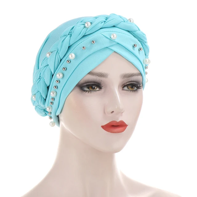 African Turbans For Women Ladies Turban Hat Beaded Pearls Muslim
