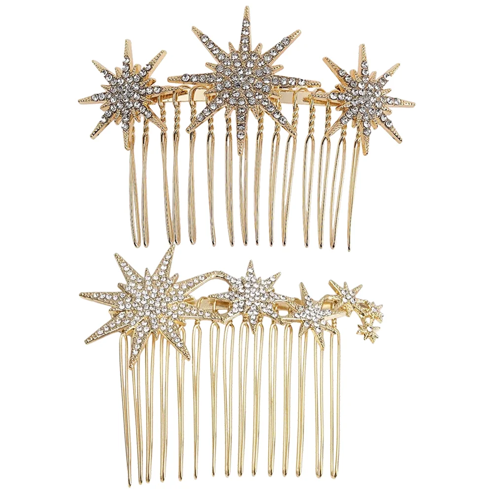 

2 Pcs Snowflake Hair Comb Clips for Girls Headpiece Rhinestone Combs Metal Bride Bridesmaid Accessories Womens