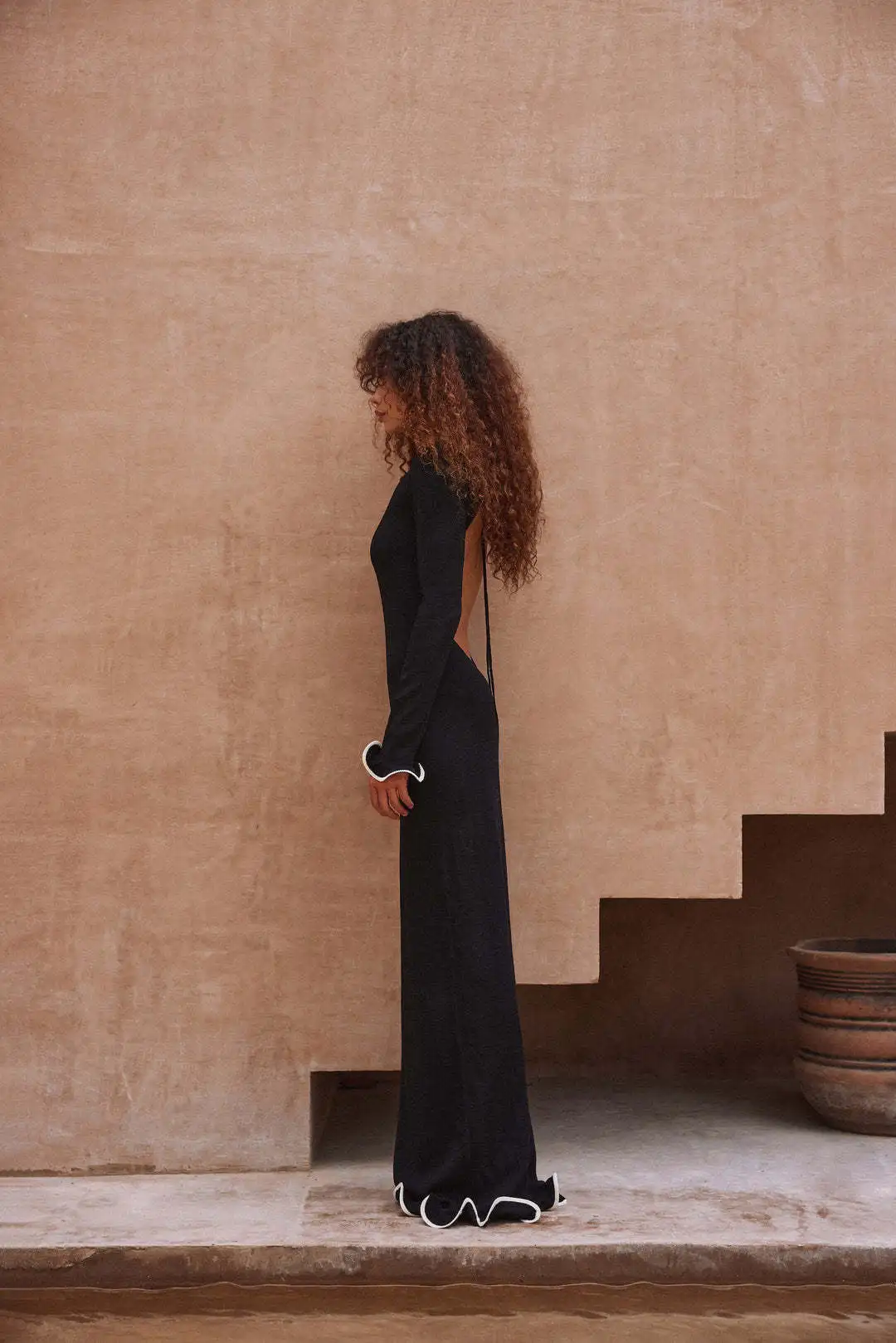 Knit Sweater Ruffled Long Dress Women Backless Fashion Ribbed Long Sleeve Elegant Party Dress Female Knitwear Autumn Dress