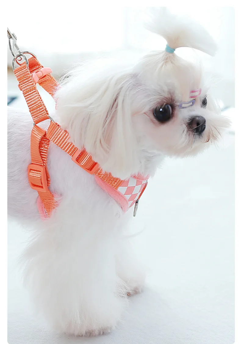 Dog Adjustable Harness Leash Set Medium Small Plaid Vest Cute Belt Cat