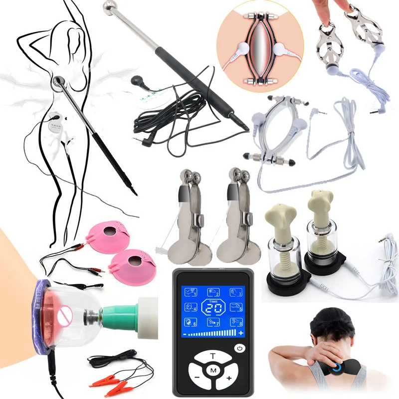 Electric Massager Pad/Rod Mini Cervical Massage Stimulator, E-stim Electroshocker Nipple Clamps Pump Clitoris Clips Sex Products