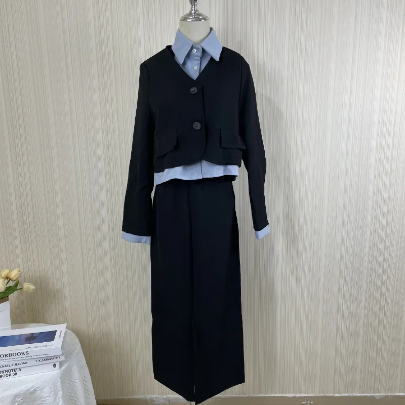

Insozkdg Autumn Skirt Suit Chic Patchwork Loose Casual Blazers Tops + High Waist A-line Skirts Korean Vintage Two Piece Sets
