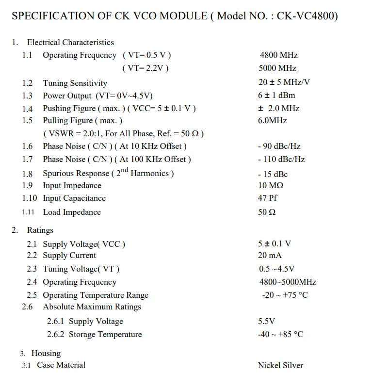 VC4800 4.8G-5.0G 4800-5000MHZ VCO Voltage Controlled Oscillator Signal Blocker