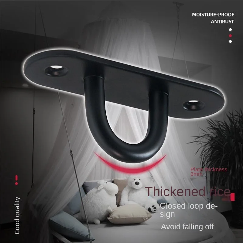 Black Stainless Steel Wall Hook Heavy Duty Fixed Pad Eye Plate Deck Door Buckle U/J-Shaped Heavy Duty Ceiling Mount Hanger 4